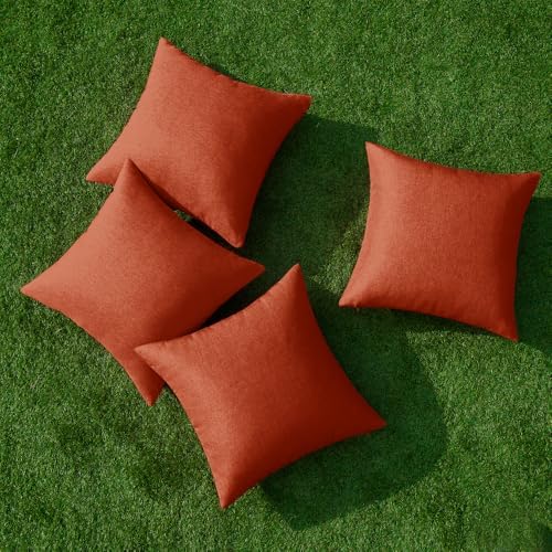 MIULEE Pack of 4 Decorative Outdoor Throw Pillow Covers Linen Waterproof Pillow Covers Summer Farmhouse Cushion Cases for Patio Garden Tent Balcony Couch Sofa 18x18 Inch Burnt Orange - Image 4