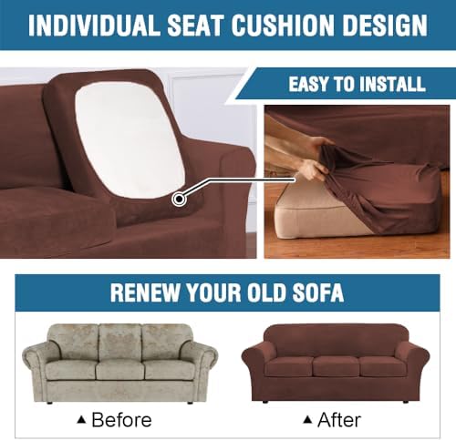 H.VERSAILTEX Real Velvet Plush 3 Piece Stretch Sofa Covers Couch Covers for 2 Cushion Couch Sofa Slipcovers Width Up to 90 Inch Feature Thick Soft Stay in Place (Sofa, Burnt Brick) - Image 6