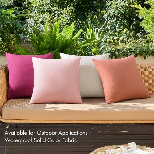 MIULEE Pack of 4 Decorative Outdoor Throw Pillow Covers Linen Waterproof Pillow Covers Summer Farmhouse Cushion Cases for Patio Garden Tent Balcony Couch Sofa 18x18 Inch Pink - Image 2