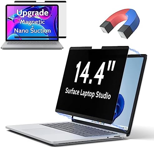 Peslv Magnetic Privacy Screen for Microsoft Surface Laptop Studio 2/1 14.4-Inch, Removable Anti Blue Light Glare Filter, Black Security Private Spy Block Protector by peslv