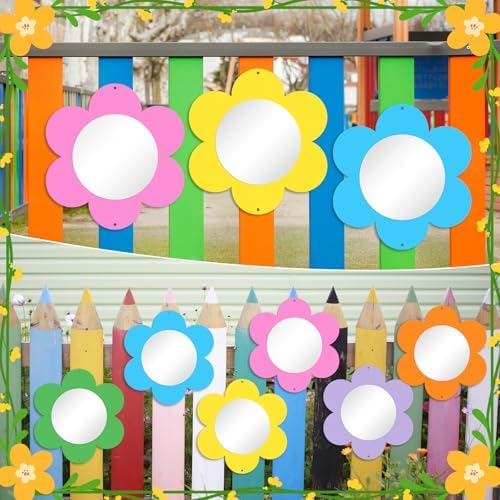 Xuhal 6 Pcs Flower Mirror Set Handmade Learning Tool Outdoor Sign for Sensory Gardens Sensory Rooms Garden Wall Decorations Spring Activitie - Image 5