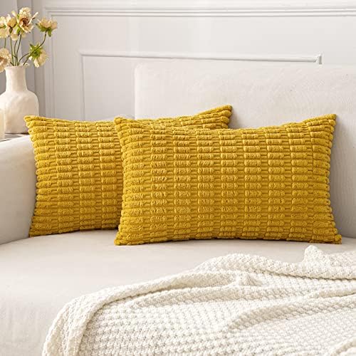 MIULEE Lumbar Corduroy Decorative Throw Pillow Covers 12x20 Mustard Yellow by MIULEE