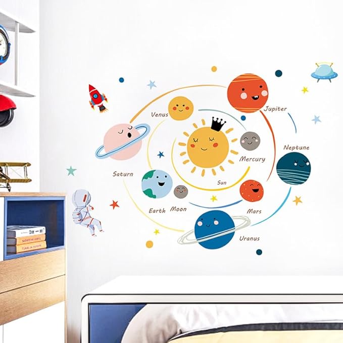 Quanhaigou 3D Solar Space Wall Decals Stickers Wall Murals Wallpaper Decor for Home Floor Living Room (Solar System) by Quanhaigou