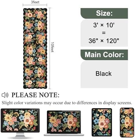 DUKINO 3x10 Runner Rug, Non Slip Floral Washable Rug for Hallway, Black - Image 2