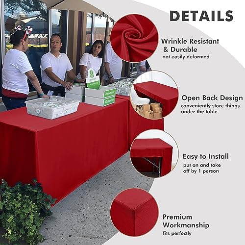 Nasitos 2 Pack 8ft Tablecloth Fitted Red Trade Show Table Covers-Open Back Christmas Tablecloth Washable Fabric Table Cloth for Craft Show, Events, Vendor Booth - Image 4