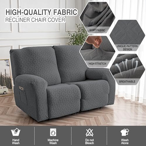 Genina Waterproof Recliner Loveseat Cover,2 Seat Couch Cover,Dark Gray - Image 2
