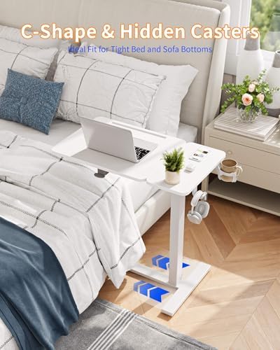 YIHAYO 24 x 16 Inches Electric Adjustable Overbed Bedside Table, White - Image 5
