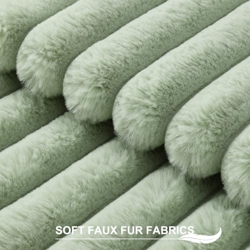 Pallene Faux Fur Decorative Throw Pillow Covers 12x20 Set of 2, Sage Green - Image 2