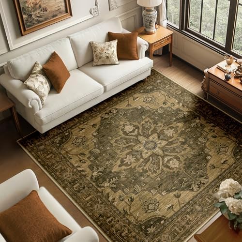 RELEANY Washable Area Rug, Square 6'x6', Brown/Dark Brown by RELEANY