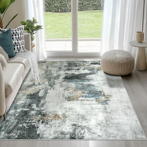 4x6 Area Rugs for Living Room Washable Bedroom Dining Room Black Gold by Aelenmu