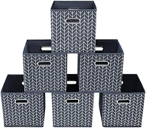 11 Inch Cube Storage Bins , Fabric Cube Organizer Bins with Handle, Foldable Cube Bins for Cloth or Accessary Storage, 11x11x11 set of 6,（Gray Wave） by Yunkeeper