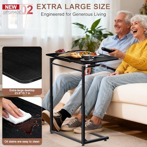 Tv Tray Table,Extra Large Dinner Food Tray Table,Couch & Bed Eating Desk,Heavy Duty Folding Laptop Side Table with 8Height & 90° Tilt Adjustable,C-Shaped End Table with Phone/Tablet Slot Black - Image 3