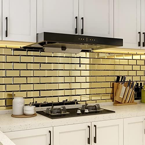 Lovdeco Peel and Stick 3x6 Inch Beveled Gold Mirror Tile Subway Mirror Glass Backsplash for Kitchen Bathroom Wall (40 Pcs, 5 SQ.FT.) - Image 5