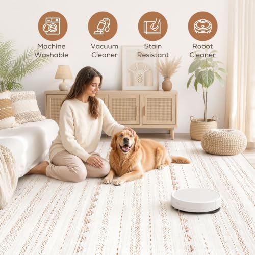Nakagishi Boho 9x12 Area Rug Living Room Rugs Machine Washable Brown - Image 3