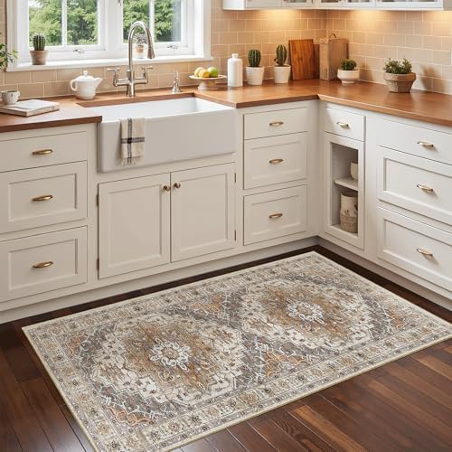 Madane Washable Area Rug 2x4, Small Entryway Rugs Non-Slip, Turmeric/Grey - Image 3