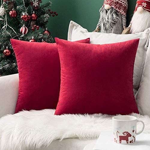 MIULEE Velvet Throw Pillow Covers 16x16 Inch Pack of 2 Red by MIULEE