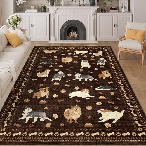 DUKINO 6x9 Washable Dog Area Rug for Living Room Non Slip, Brown by DUKINO