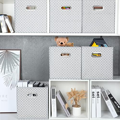 Fabric Cloth Storage Bins,Fabric Cube Organizer with Dual Handles Foldable Cube Storage Baskets for Home Bedroom Storage,Set of 3,（Light Grey） - Image 4