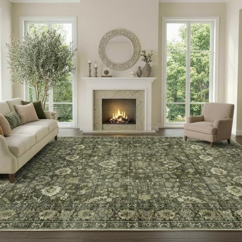 5x7 Ft Area Rugs for Living Room, Soft Non-Slip Machine Washable Rug, Vintage Stain Resistant Carpets for Bedroom Nursery Dining Room Home Decor (Green) - Image 3