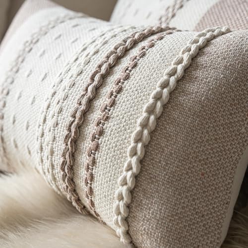Cethom Boho Lumbar Pillow Covers 14x36 Inch Long, Khaki Textured Decorative Couch Pillow Cases for Farmhouse Home Decor, Accent Cushion Cover for Sofa, Bed, Living Room, Bedroom, Pack of 1 - Image 3