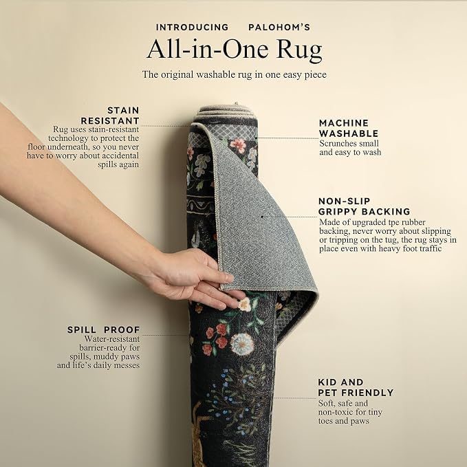 9x12 Area Rugs for Living Room: Washable Bedroom Rug Vintage Stain Resistant Non Slip Low Pile Soft Lightweight Carpet for Kitchen Dining Room Farmhouse Nursery Kids Room Home Office - Image 4