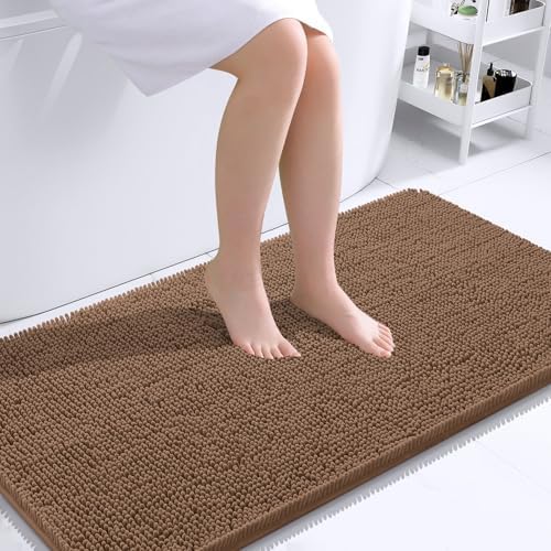 OLANLY Bathroom Runner Rugs 44x24, Extra Soft Absorbent Chenille Bath Rugs, Rubber Backing Quick Dry, Machine Washable Long Bath Mats for Bathroom Floor, Tub and Shower, Home Decor Accessories, Mocha by OLANLY