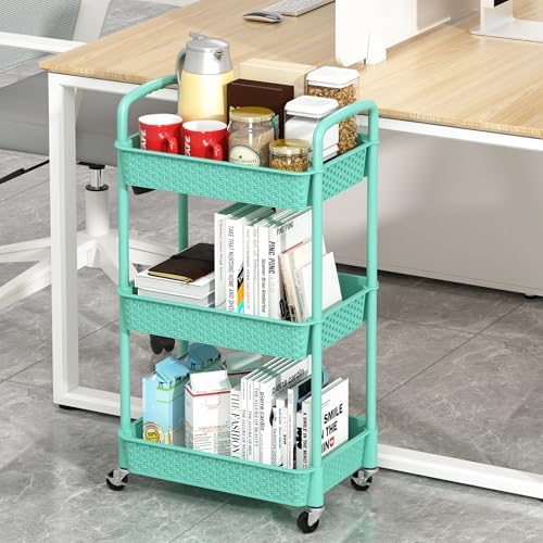 MOYIPIN 3-Tier Plastic Rolling Utility Cart with Handle,Turquoise - Image 4