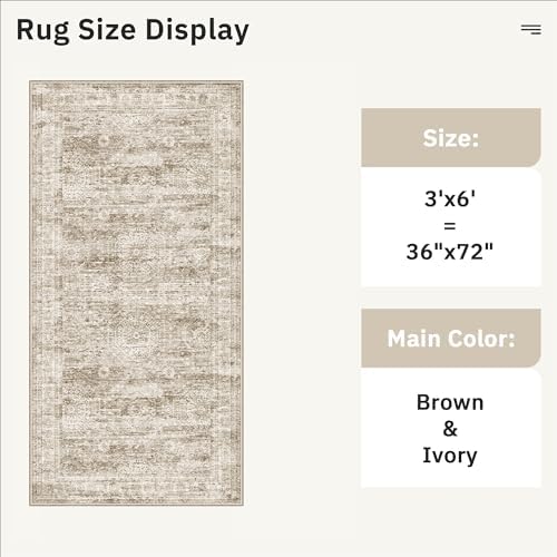Soalmost Washable Kitchen Runner Rug 3x6 Hallway Entry Rugs Non-Slip, Brown - Image 5
