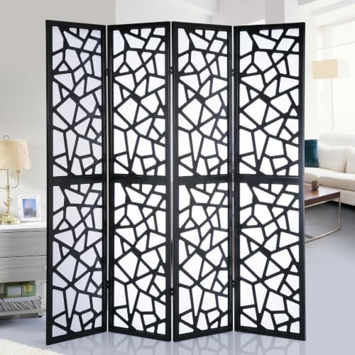 Roundhill Furniture Giyano 4 Panel Screen Room Divider, 70"W x 70"H, Black - Image 2