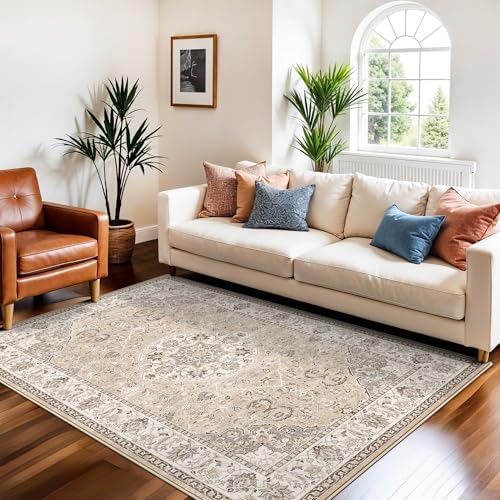 Living Room 4x6 Area Rugs: Vintage Farmhouse Washable Non-Slip Rug for Bedroom Dining Room Ultra Thin Soft Carpet for Nursery Kitchen Durable Low-Pile Neutral Floor Mat for Pet Owners(4x6 Beige) by HYHAOYUNLAI
