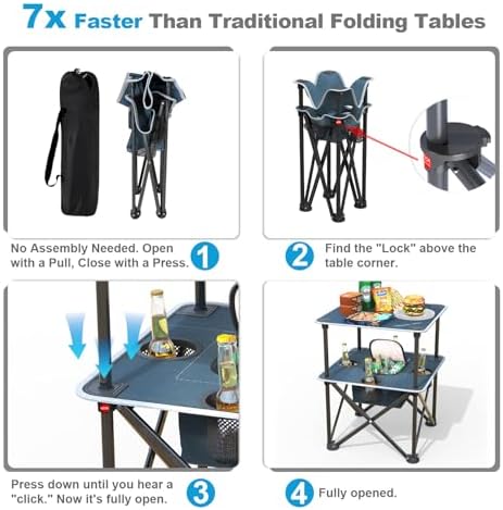 Folding Beach Table, Camping Table for Sand with Insulated Cooler Storage & 4 Cup Holders, Portable Pop Up Picnic Table, Lightweight Side Table for Outdoor - Image 4