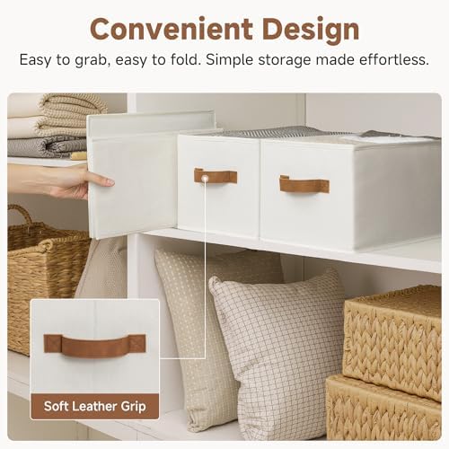 StorageWorks Closet Storage Bins with PU Handles, Ivory White, Large - Image 4