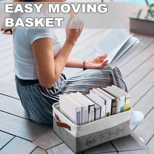 Marsui 1 Pcs TBR Basket Book Storage Bin Bookish Gifts, White Gray - Image 6