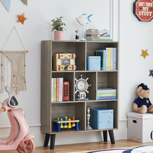 LEYAOYAO Cube Bookshelf, Mid-Century Modern Book Shelf with Legs,Retro Grey - Image 5