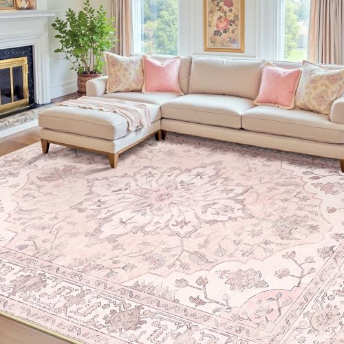 RELEANY Washable Area Rug, 7'x10', Pink by RELEANY