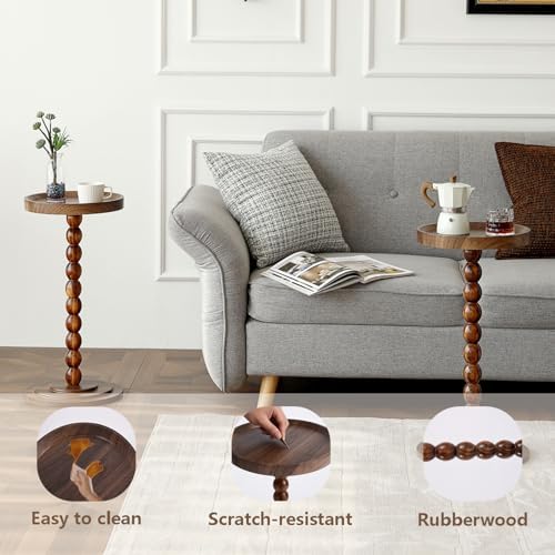 Round Pedestal SideTable Living Room, 24 in tall Small Drink Table Walnut - Image 5
