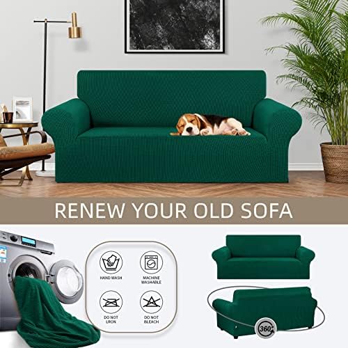 KEKUOU Stretch Loveseat Couch Cover, 2 Cushion Couch Slipcover,Hunter - Image 3