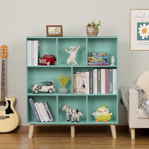 LEYAOYAO 8 Cube Bookshelf, Mid-Century Modern Book Shelf with Legs, Green - Image 4