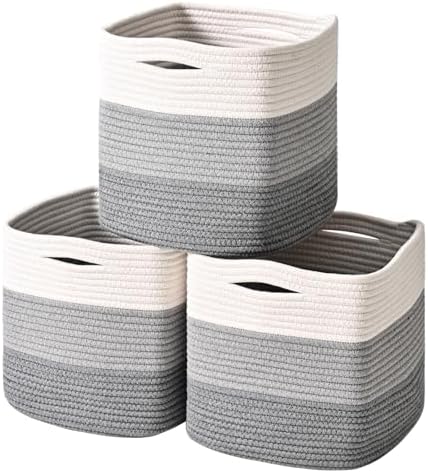 11 Inch Cube Storage Bins, 11x11 Cube Storage Bins for Cube Organizer, Square Cloth Storage Cubes, Woven Storage Baskets for Shelves, Toy Rope Baskets Storage Kids, Gradient Grey (Pack of 3) by Unknown
