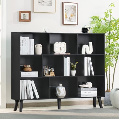 YAHARBO 10 Cube Large Bookshelf,3 Tier Bookcase with Legs,Black Mid-Century Modern Bookshelves,Wide Free Standing Open Storage Organizer Shelf,Tall Wooden Book Case Furniture for Living Room,Office - Image 4