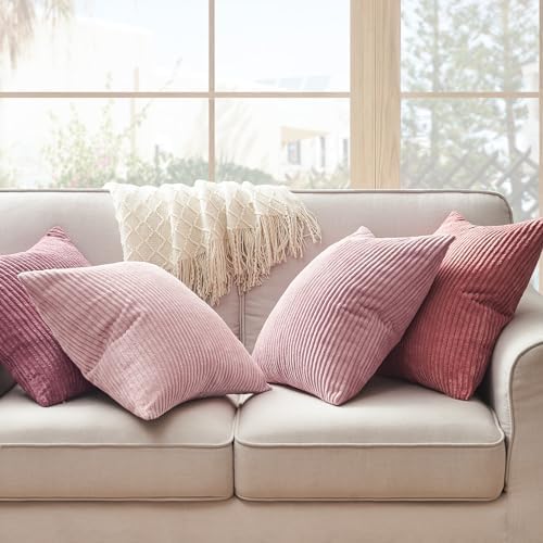 Topfinel Pink Throw Pillow Covers 16x16 Inch Set of 4,Soft Farmhouse Corduroy Decorative Cushion Cover,Square Cute Pillow Case for Gril's Bedroom Couch Sofa Living Room,Spring Series Home Decor - Image 4