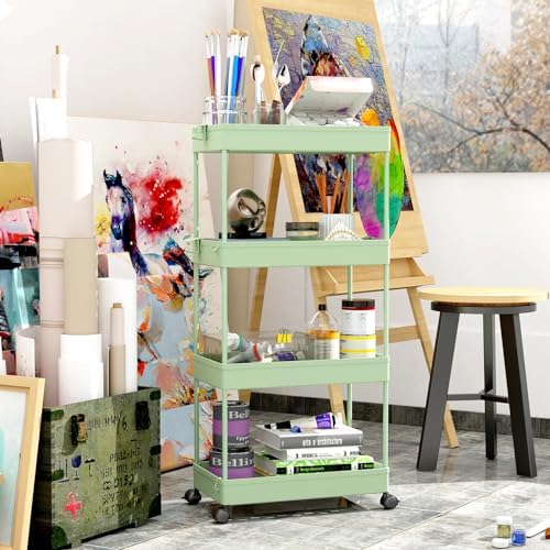 SPACEKEEPER 4 Tier Rolling Cart, Bathroom Cart Organizer with Wheels, Green - Image 2