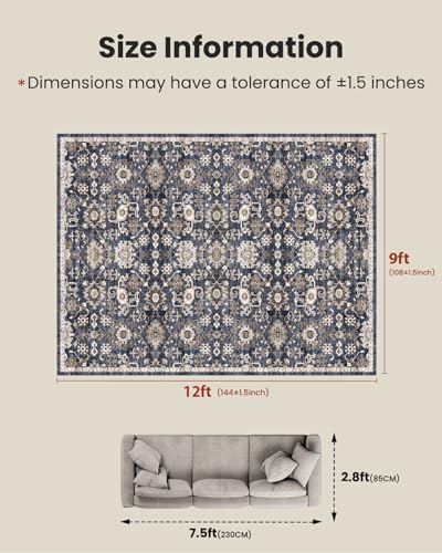 AMADA HOMEFURNISHING 9x12 Washable Area Rug, Low-Profile Large Area Rug with Non-Slip Backing & Durable Edge Binding, Vintage Large Rugs for Living Room, Bedroom & Dining Room - Image 2