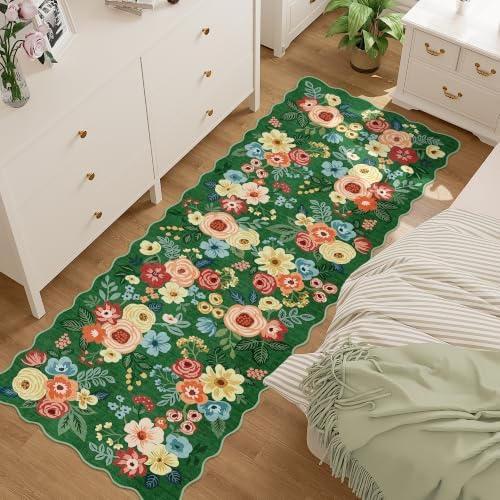 DUKINO 2x6 Runner Rug, Floral Washable Rug for Kitchen Non Slip Dark Green - Image 3