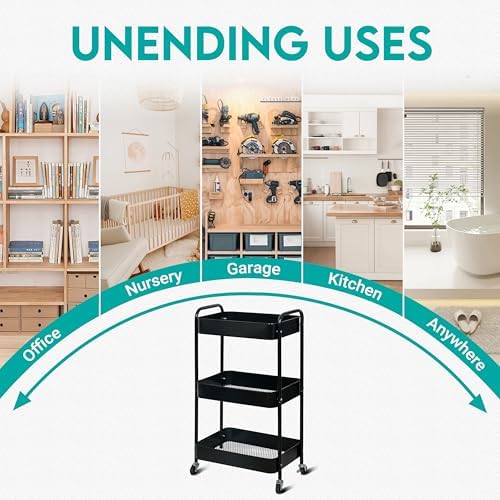 ZOES HOMEWARE 3 Tier Metal Rolling Cart on Wheels,Heavy Duty Utility Cart - Image 6