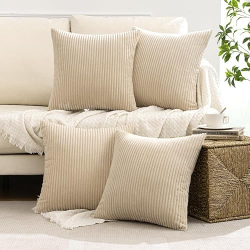 MIULEE Soft Corduroy Decorative Throw Pillow Covers Beige 20x20 - Image 2