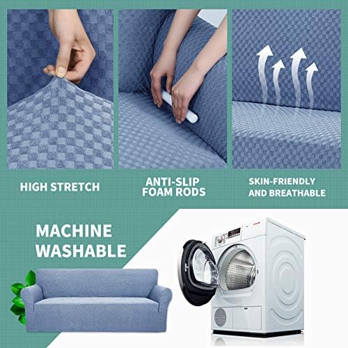 YEMYHOM Couch Cover Latest Jacquard Design High Stretch Extra Large Sofa Covers Pet Dog Cat Proof Oversized Slipcover Non Slip Magic Elastic Furniture Protector (X Large, Light Blue) - Image 5