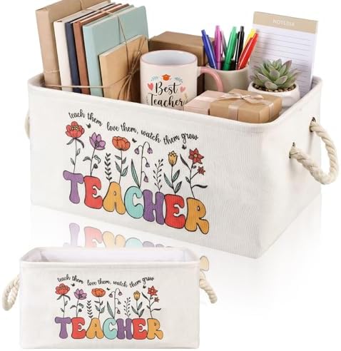 Marsui 1 Pcs Teacher Gifts Basket Teacher Book Storage Bin, White Brown by Marsui