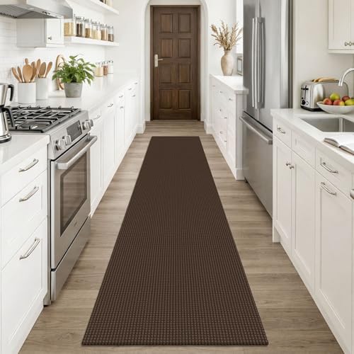 KOZYFLY Cotton Runners Rugs for Hallway 2x10, Washable Runner Rug, Woven Non Slip Kitchen Runner, Braided Entryway Rug, Floor Carpet for Entry, Aisle, Hall, Brown/Dark Brown - Image 2