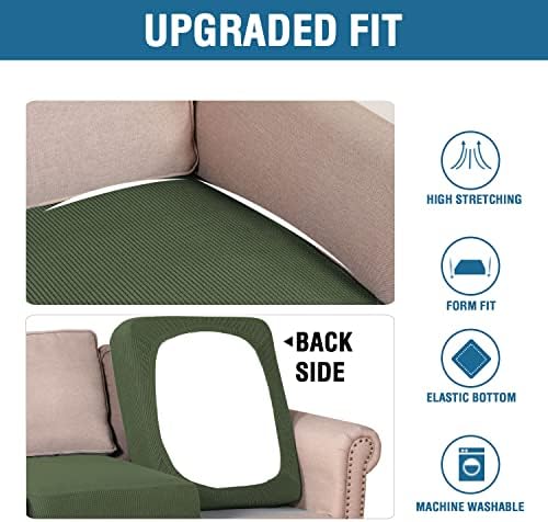 H.VERSAILTEX Super Stretch Individual Seat Cushion Covers Sofa Covers Couch Slipcover Sets Thick Jacquard Textured Twill Fabric (3 Piece Sofa Cushion Covers, Bronze Green) - Image 6